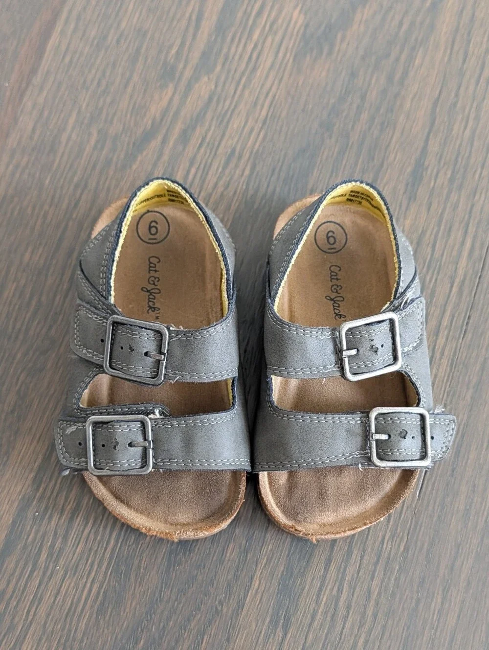 Cat & Jack Kids' Gray Double-Buckle Sandals, Size 6